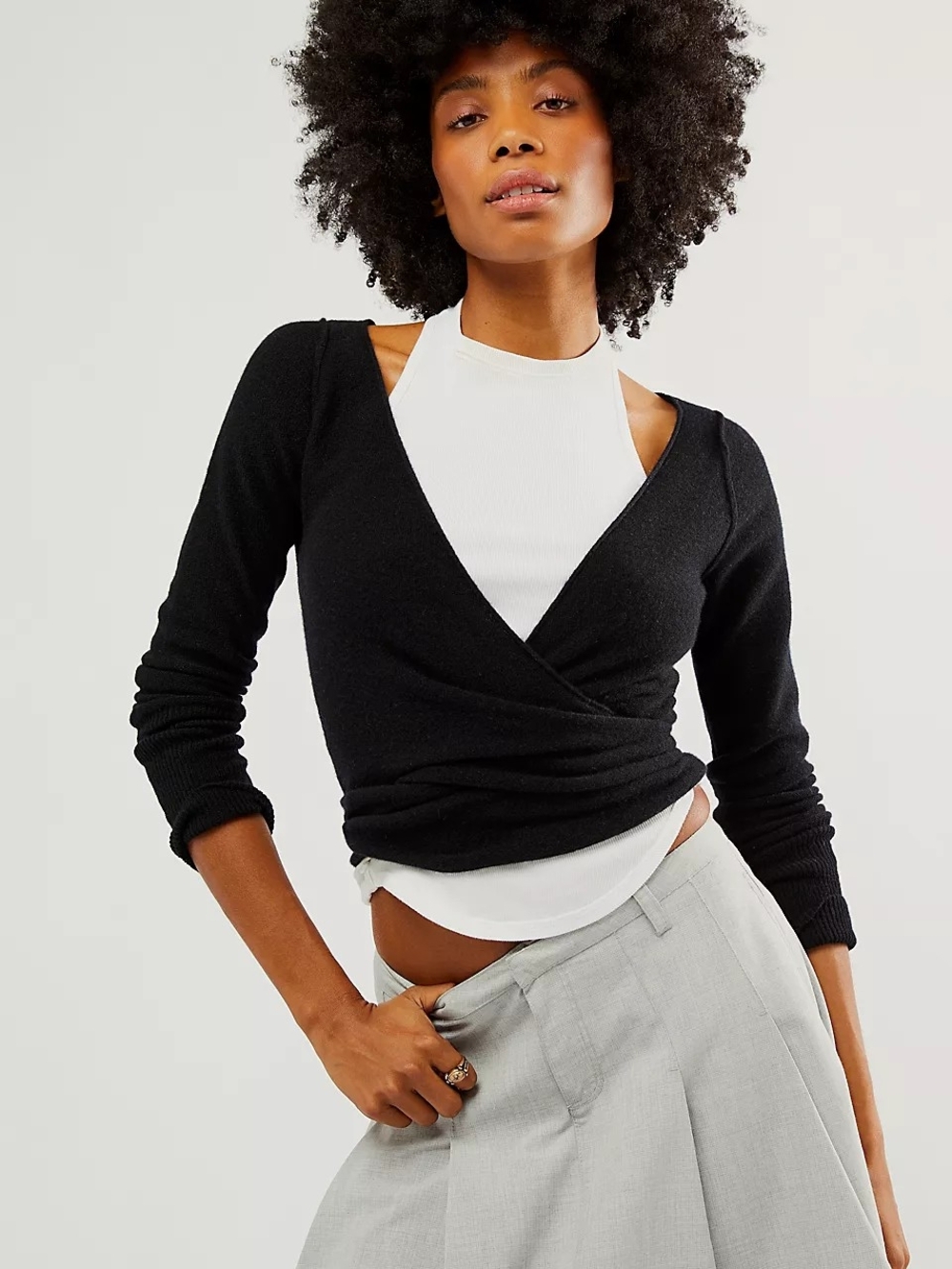 NWT Free People Cashmere Reversible Wrap V-Neck Sweater